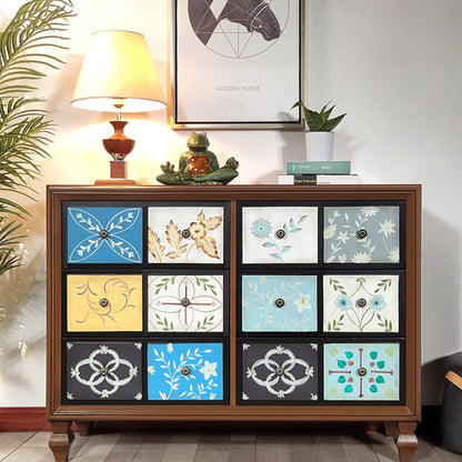 Traditional Vintage Rectangular Medium Density Fiberboard Solid Wood Side Table 6-Drawer For Living Room
