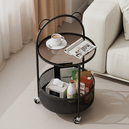 Modern Minimalist Cylindrical Carbon Steel Glass Side Table 1-Tier For Living Room