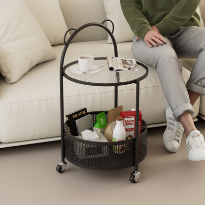 Modern Minimalist Cylindrical Carbon Steel Glass Side Table 1-Tier For Living Room