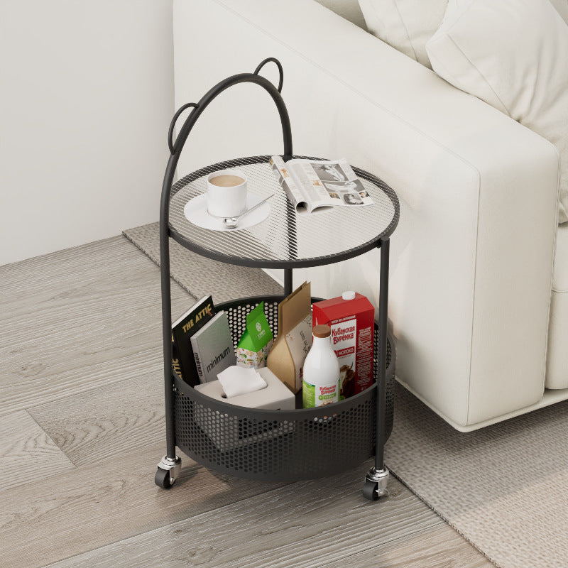 Modern Minimalist Cylindrical Carbon Steel Glass Side Table 1-Tier For Living Room