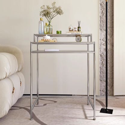 Contemporary Industrial Rectangular Stainless Steel Glass Makeup Vanity 3-Tier For Bedroom