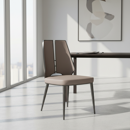Contemporary Luxury Patchwork Curved Rectangular Microfiber Leather Genuine Leather Stainless Steel Dining Chair Backrest Armless For Dining Room