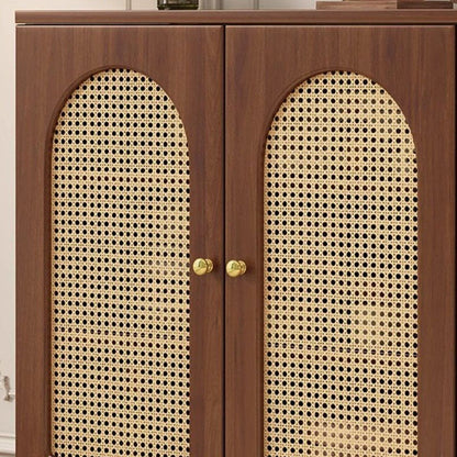 Traditional Japanese Rectangular Medium Density Fiberboard Solid Wood Rattan Storage Cabinet 4-Tier For Living Room