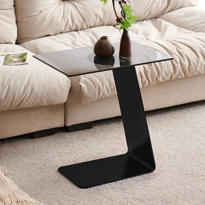 Modern Minimalist Square Carbon Steel Glass Side Table 1-Tier For Living Room