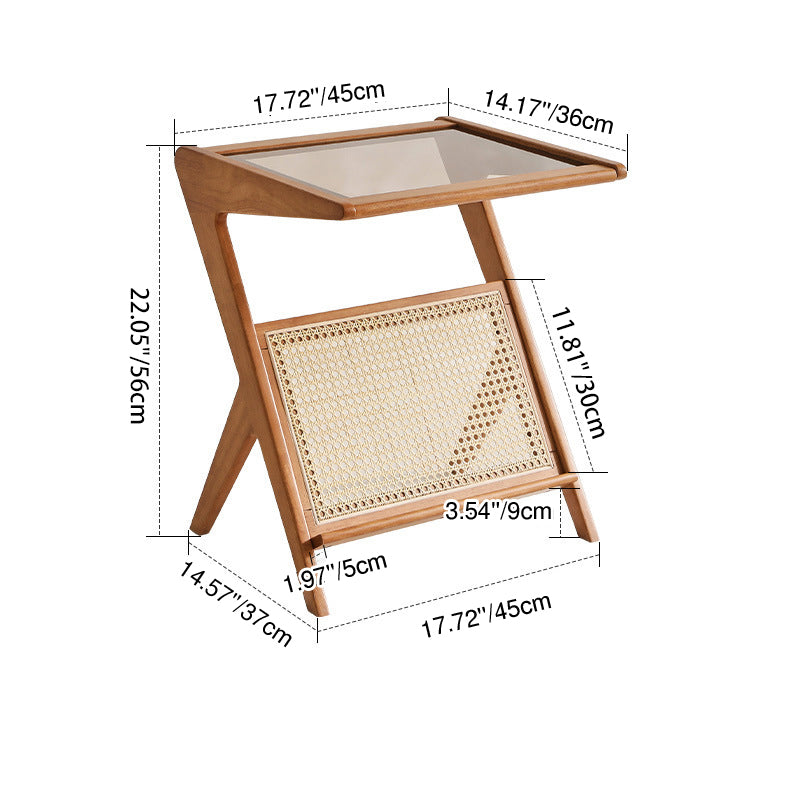 Contemporary Scandinavian Nan Bamboo Medium-Density Fiberboard Glass Side Table For Living Room