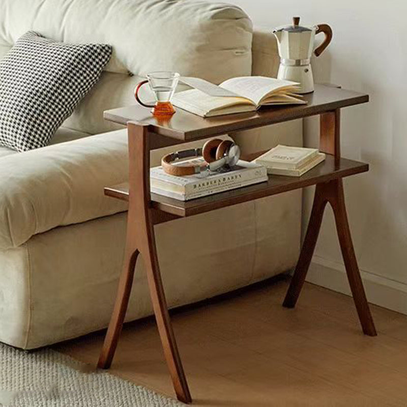 Traditional Vintage Rubberwood Solid Wood Side Table 2-Tier For Living Room