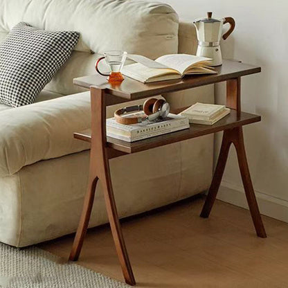 Traditional Vintage Rubberwood Solid Wood Side Table 2-Tier For Living Room