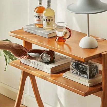 Traditional Vintage Rubberwood Solid Wood Side Table 2-Tier For Living Room