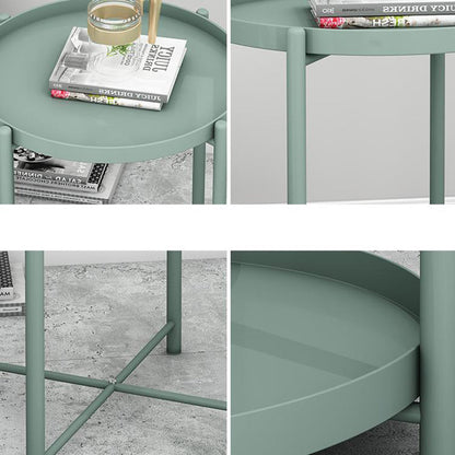 Contemporary Scandinavian Round Carbon Steel Side Table 1/2-Tier For Living Room