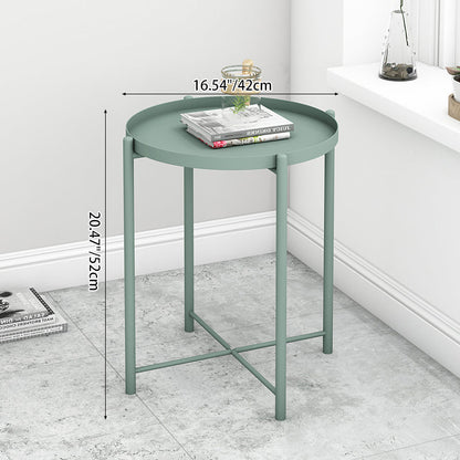 Contemporary Scandinavian Round Carbon Steel Side Table 1/2-Tier For Living Room