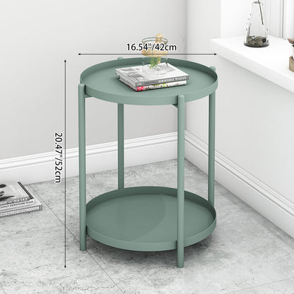 Contemporary Scandinavian Round Carbon Steel Side Table 1/2-Tier For Living Room