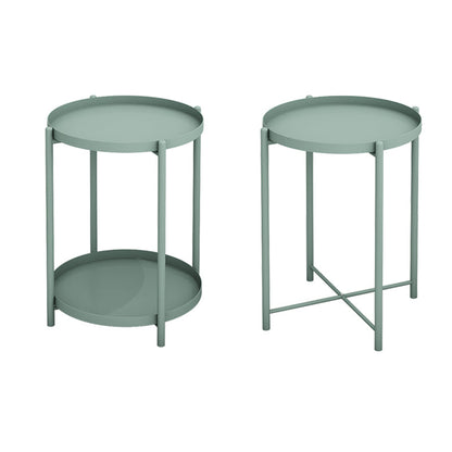 Contemporary Scandinavian Round Carbon Steel Side Table 1/2-Tier For Living Room