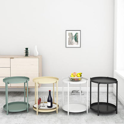 Contemporary Scandinavian Round Carbon Steel Side Table 1/2-Tier For Living Room