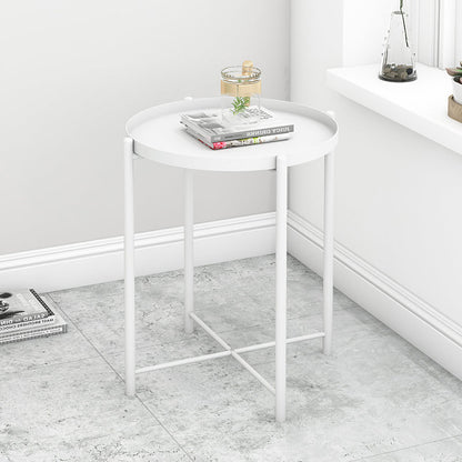 Contemporary Scandinavian Round Carbon Steel Side Table 1/2-Tier For Living Room