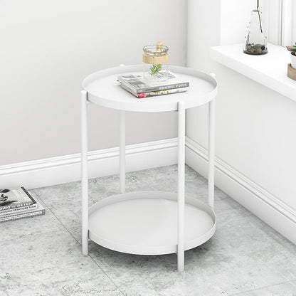 Contemporary Scandinavian Round Carbon Steel Side Table 1/2-Tier For Living Room