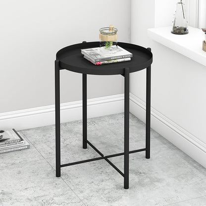 Contemporary Scandinavian Round Carbon Steel Side Table 1/2-Tier For Living Room