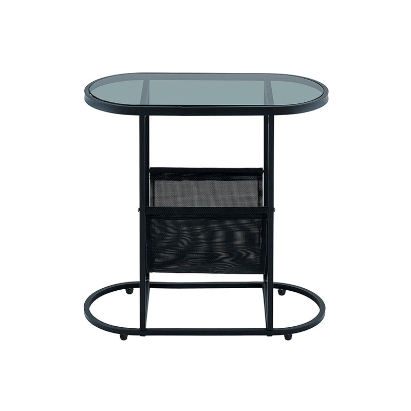 Modern Minimalist Oval Iron Glass Side Table 2-Tier For Living Room
