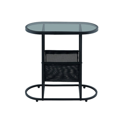 Modern Minimalist Oval Iron Glass Side Table 2-Tier For Living Room