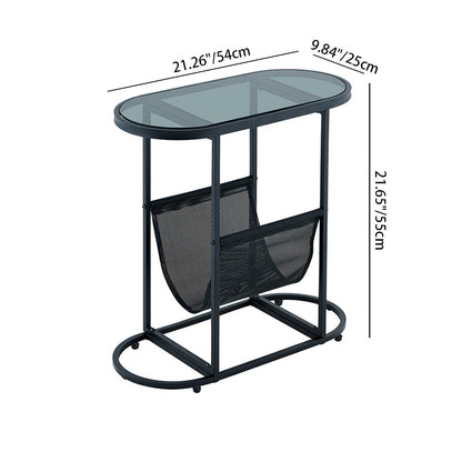 Modern Minimalist Oval Iron Glass Side Table 2-Tier For Living Room