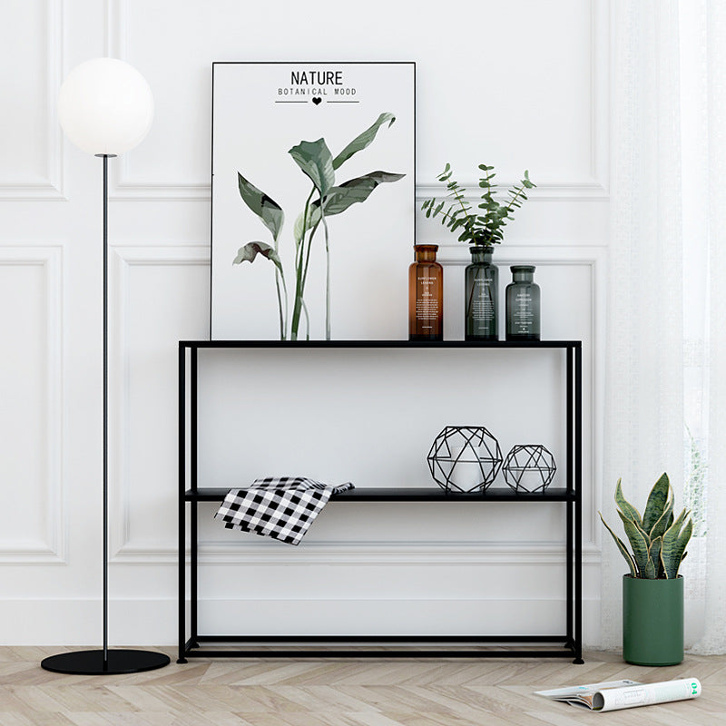 Modern Minimalist Rectangular Iron Bookshelf 2-Tier For Living Room