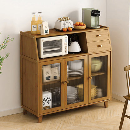 Traditional Vintage Rectangular Nan Bamboo Medium-Density Fiberboard Acrylic Sideboard 2-Drawer 1-Cabinet For Kitchen