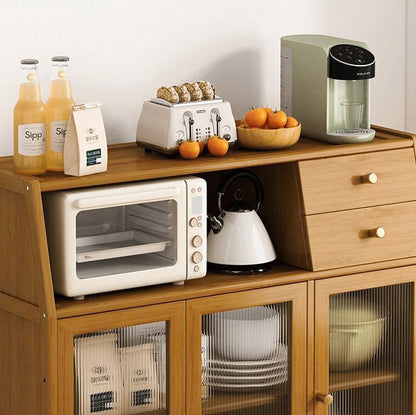 Traditional Vintage Rectangular Nan Bamboo Medium-Density Fiberboard Acrylic Sideboard 2-Drawer 1-Cabinet For Kitchen