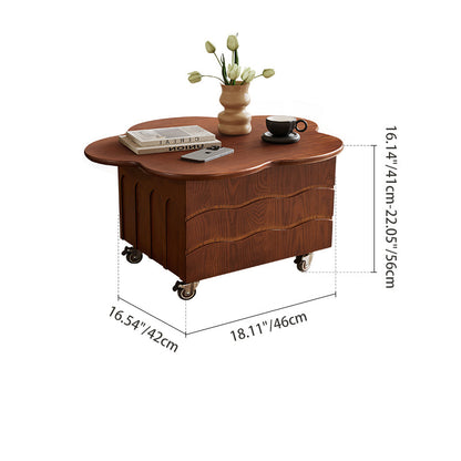Traditional Vintage Floral-Shaped Ash Wood Plywood Acrylic Movable Coffee Table 1-Cabinet For Living Room