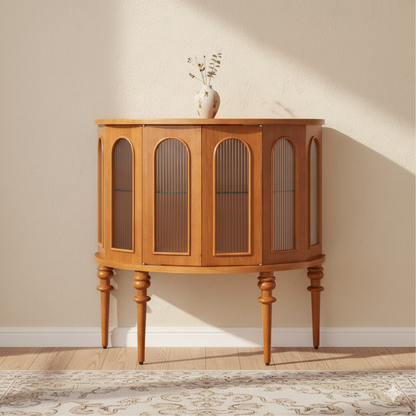Traditional Vintage Semi-Circular Cherry Wood Plywood Acrylic Sideboard 1-Cabinet For Dining Room