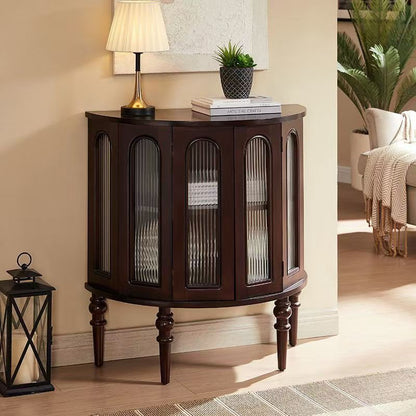 Traditional Vintage Semi-Circular Cherry Wood Plywood Acrylic Sideboard 1-Cabinet For Dining Room