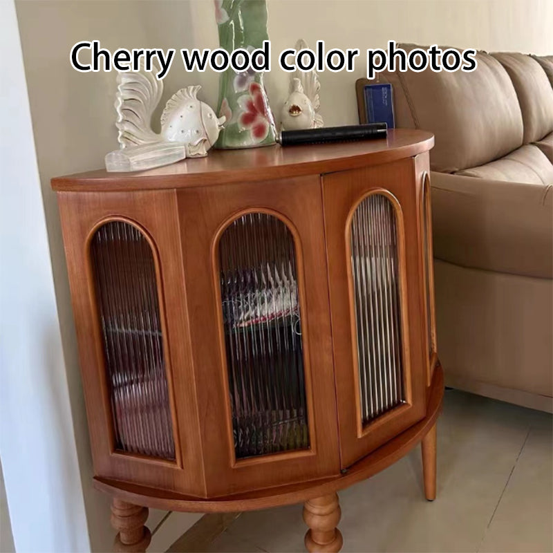 Traditional Vintage Semi-Circular Cherry Wood Plywood Acrylic Sideboard 1-Cabinet For Dining Room