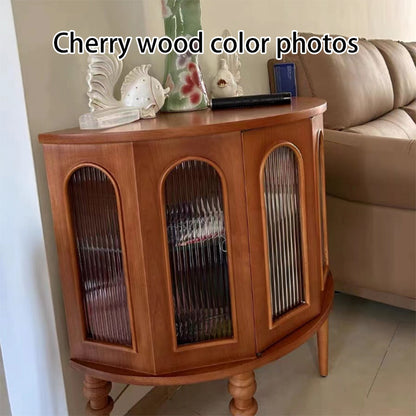 Traditional Vintage Semi-Circular Cherry Wood Plywood Acrylic Sideboard 1-Cabinet For Dining Room