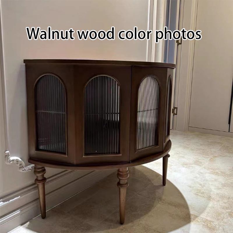 Traditional Vintage Semi-Circular Cherry Wood Plywood Acrylic Sideboard 1-Cabinet For Dining Room