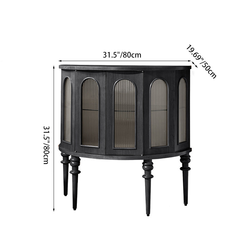 Traditional Vintage Semi-Circular Cherry Wood Plywood Acrylic Sideboard 1-Cabinet For Dining Room