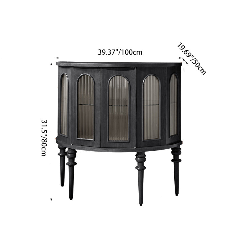 Traditional Vintage Semi-Circular Cherry Wood Plywood Acrylic Sideboard 1-Cabinet For Dining Room