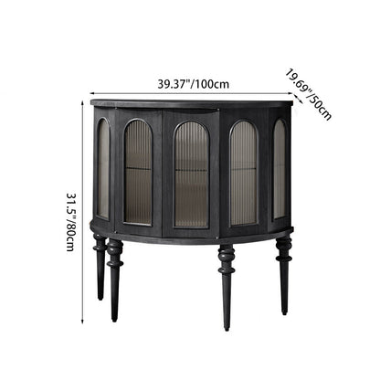 Traditional Vintage Semi-Circular Cherry Wood Plywood Acrylic Sideboard 1-Cabinet For Dining Room