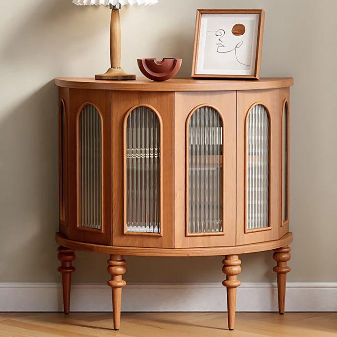 Traditional Vintage Semi-Circular Cherry Wood Plywood Acrylic Sideboard 1-Cabinet For Dining Room
