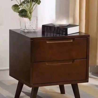Contemporary Scandinavian Square Rubberwood Solid Wood Plywood Nightstand 2-Drawer For Bedroom