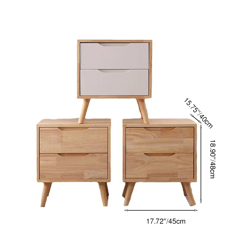 Contemporary Scandinavian Square Rubberwood Solid Wood Plywood Nightstand 2-Drawer For Bedroom