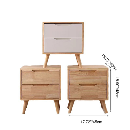 Contemporary Scandinavian Square Rubberwood Solid Wood Plywood Nightstand 2-Drawer For Bedroom