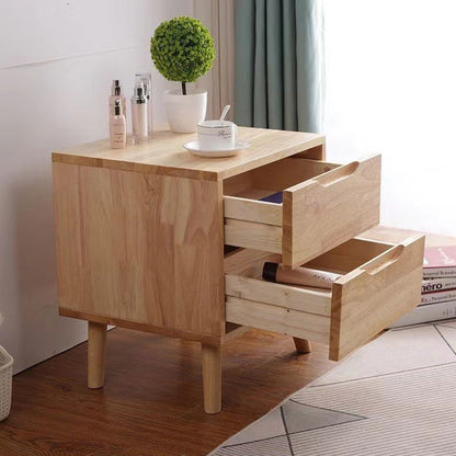 Contemporary Scandinavian Square Rubberwood Solid Wood Plywood Nightstand 2-Drawer For Bedroom