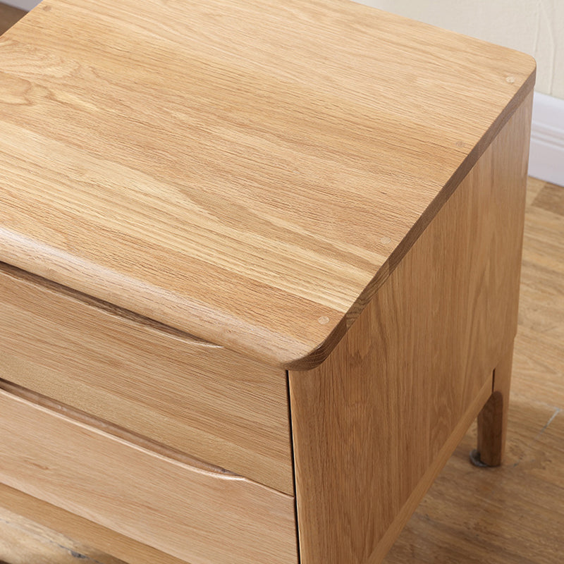 Modern Minimalist Square Red Oak Wood Paulownia Wood Nightstand 2-Drawer For Bedroom