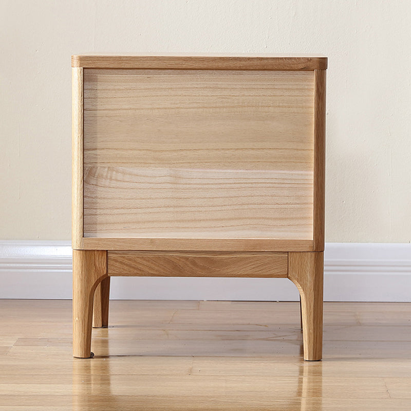 Modern Minimalist Square Red Oak Wood Paulownia Wood Nightstand 2-Drawer For Bedroom