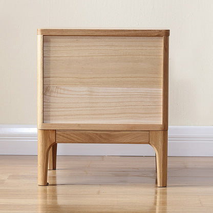 Modern Minimalist Square Red Oak Wood Paulownia Wood Nightstand 2-Drawer For Bedroom