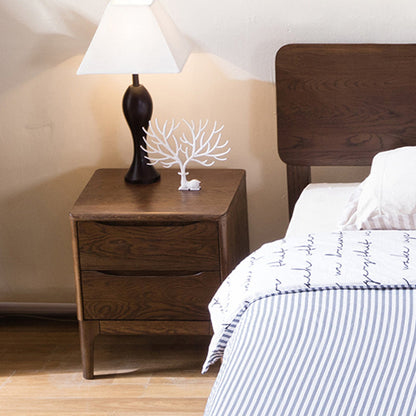 Modern Minimalist Square Red Oak Wood Paulownia Wood Nightstand 2-Drawer For Bedroom