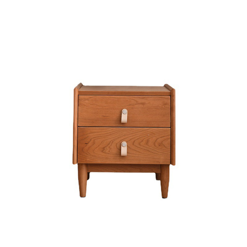 Contemporary Scandinavian Square Cherry Wood Poplar Wood Nightstand 2-Drawer For Bedroom