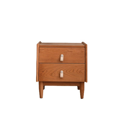 Contemporary Scandinavian Square Cherry Wood Poplar Wood Nightstand 2-Drawer For Bedroom