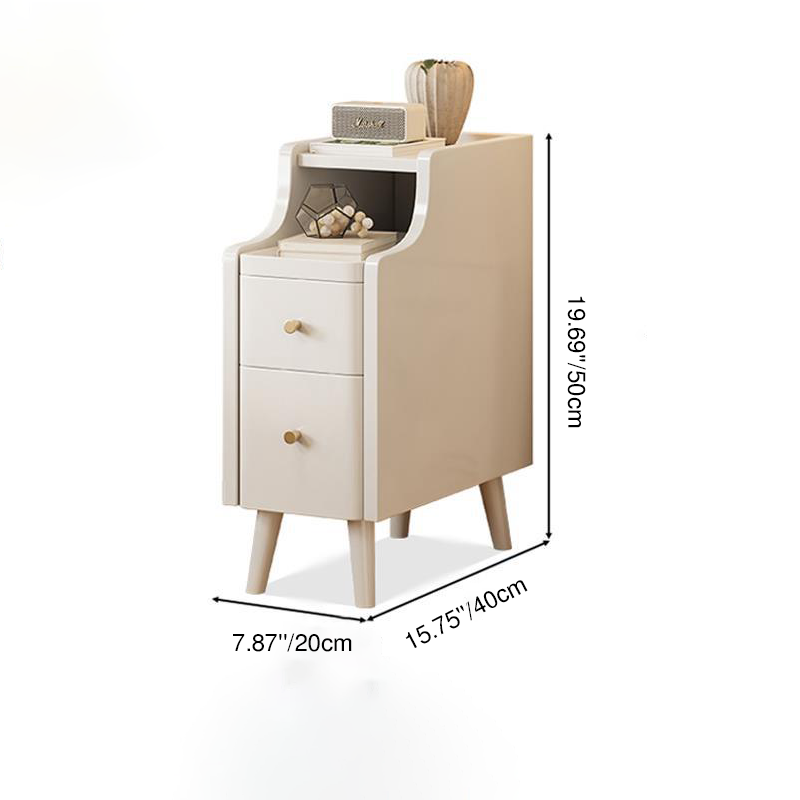 Contemporary Scandinavian Rectangular Rubberwood Space-Saving Nightstand 1-Tier 2-Drawer For Bedroom