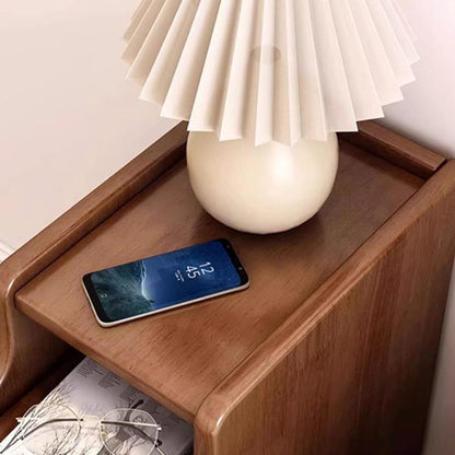 Contemporary Scandinavian Rectangular Rubberwood Space-Saving Nightstand 1-Tier 2-Drawer For Bedroom