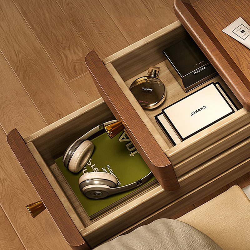 Contemporary Scandinavian Rectangular Rubberwood Space-Saving Nightstand 1-Tier 2-Drawer For Bedroom
