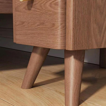 Contemporary Scandinavian Rectangular Rubberwood Space-Saving Nightstand 1-Tier 2-Drawer For Bedroom